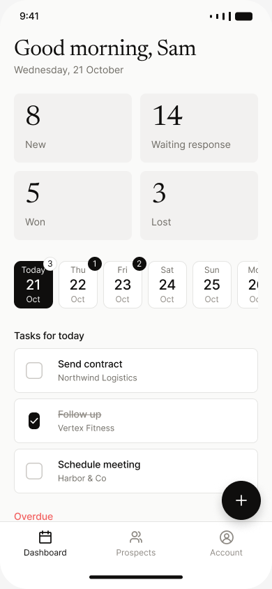 Sealer on iPhone: the dashboard